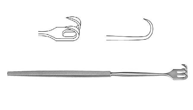 Гачок; 2 зубчики; гострий; широкий згин; 16,5см. Tontarra Medizintechnik GmbH